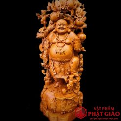 Tượng Di Lặc Đứng Vác Đào Gỗ Hương Liền Khối Cao 1m2 1 9 1