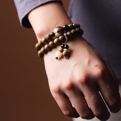Chuỗi Vòng Tay Quấn 2 Gỗ Đàn Hương Kết Hợp Charm Hoa Sen 3 chuoi vong tay go dan huong ket hop charm hoa sen 2