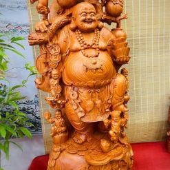 Tượng Di Lặc Đứng Vác Đào Gỗ Hương Liền Khối Cao 1m2 6 snapedit 1679733338798
