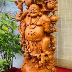 Tượng Di Lặc Đứng Vác Đào Gỗ Hương Liền Khối Cao 1m2 9 snapedit 1679733404788