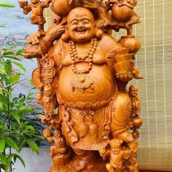 Tượng Di Lặc Đứng Vác Đào Gỗ Hương Liền Khối Cao 1m2 8 snapedit 1679733424556