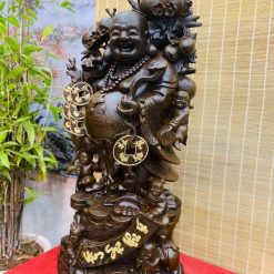 Tượng Phật Di Lặc Gánh Đào Ngũ Phúc Gỗ Mun Cao 90cm 6 snapedit 1679733875435