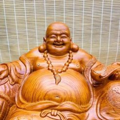 Tượng Di Lặc Ngồi Gỗ Hương Đá Dài 60cm Liền Khối 5 snapedit 1679804140285