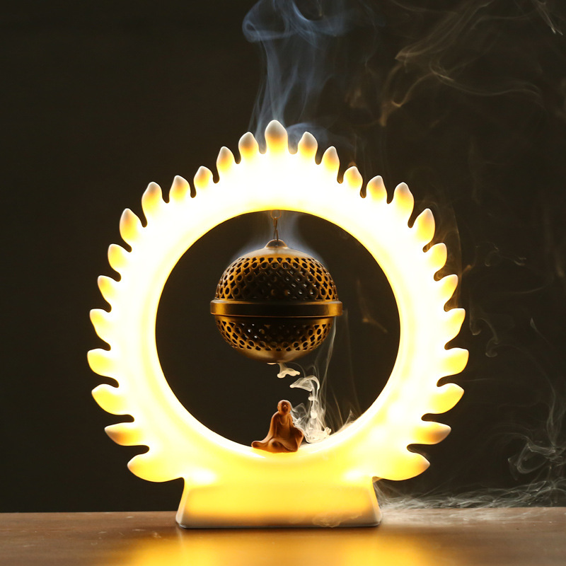 Thác Khói Xông Trầm Hương Có Đèn Led Hình Nhà Sư Ngồi Thiền Kích Thước 23cm*21cm 5 thac 1