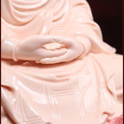 Tượng Phật A Di Đà Ngồi Đài Sen Sứ Màu Hồng, Cao 28cm 1 tuong phat a di da ngoi dai sen su mau hong cao 28cm 1