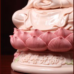 Tượng Phật A Di Đà Ngồi Đài Sen Sứ Màu Hồng, Cao 28cm 5 tuong phat a di da ngoi dai sen su mau hong cao 28cm 5