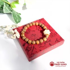 vong tay go dan huong tu nhien charm hoa sen trang nha