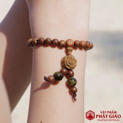 Vòng Tay Trầm Hương Mix Charm Bánh Xe Pháp Luân Bạc Và Hoa Trầm Tốc 6mm 7 1 6