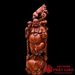 Tượng Di Lặc Vác Gậy Như Ý Gỗ Hương Đá Nguyên Khối Cao 1m7 1 12 1