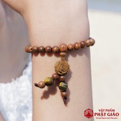 Vòng Tay Trầm Hương Mix Charm Bánh Xe Pháp Luân Bạc Và Hoa Trầm Tốc 6mm 5 2 4