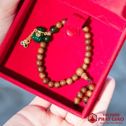 Vòng Tay Trầm Hương Mix Charm Túi Tiền Tài Lộc Đá Xanh 6mm 8 2 8 1