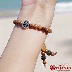 Vòng Tay Trầm Hương Mix Charm Bánh Xe Pháp Luân Bạc Và Hoa Trầm Tốc 6mm 6 3 14
