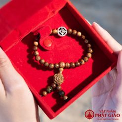 Vòng Tay Trầm Hương Mix Charm Bánh Xe Pháp Luân Bạc Và Hoa Trầm Tốc 6mm 2 4 12