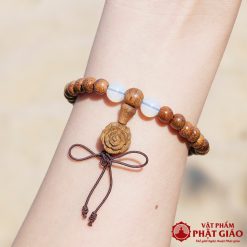Vòng Tay Trầm Hương Mix Charm Đá Trụ Tròn Tây Tạng Trắng 6mm 12 L1050844