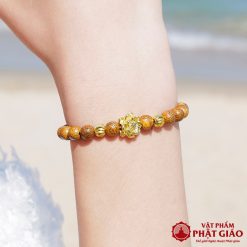 Vòng Tay Trầm Hương Mix Charm Hoa Sen Vàng 6mm  3 L1050927