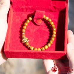 Vòng Tay Trầm Hương Mix Charm Hoa Sen Vàng 6mm  1 L1060089