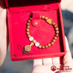 Vòng Tay Trầm Hương Mix Charm Đá Trụ Tròn Tây Tạng Trắng 6mm 9 L1060092
