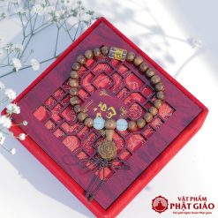 Vòng Tay Trầm Hương Mix Charm Đá Trụ Tròn Tây Tạng Trắng 6mm 7 L1060266
