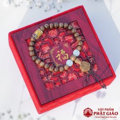 Vòng Tay Trầm Hương Mix Charm Đá Trụ Tròn Tây Tạng Trắng 6mm 3 L1060272