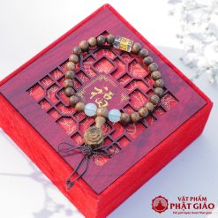 Vòng Tay Trầm Hương Mix Charm Đá Trụ Tròn Tây Tạng Trắng 6mm 2 L1060273