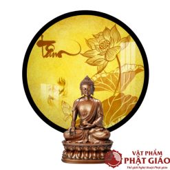 Đèn Hào Quang Tròn In Tranh Trúc Chỉ Hoa Sen Chữ Tâm TC343 1 den hao quang tron in tranh truc chi hoa sen chu tam 1