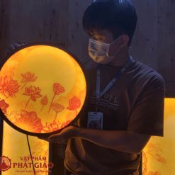 Đèn Hào Quang Tròn In Tranh Trúc Chỉ Hoa Sen Chữ Tâm TC343 3 den hao quang tron in tranh truc chi hoa sen chu tam 2