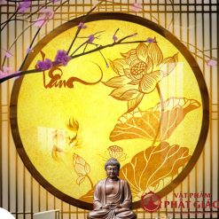 Đèn Hào Quang Tròn In Tranh Trúc Chỉ Hoa Sen Chữ Tâm TC343 2 den hao quang tron in tranh truc chi hoa sen chu tam 5