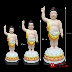 Tượng Phật Đản Sanh Bột Đá, Da Hồng, Áo Sơn Màu, Cao 40cm, 48cm, 66cm 2 tuong phat dan sanh da hong ao son mau chat lieu bot da cao 40cm 48cm 65cm vat pham phat giao la boi 8