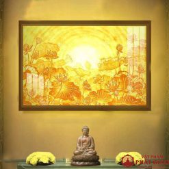 Tranh Trúc chỉ In Hoa Sen Khổ Ngang Trang Trí Bàn Thờ TC231 1 1 25