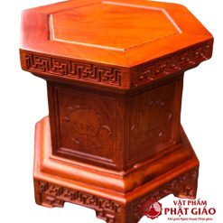 Ghế đôn gỗ lục giác chạm khắc hoa sen 25x25 cm