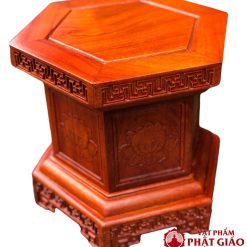 Ghế đôn gỗ lục giác chạm khắc hoa sen 25x25 cm