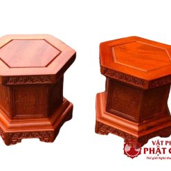 Ghế đôn gỗ lục giác chạm khắc hoa sen 25x25 cm