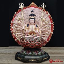 Tượng Thiên Thủ Thiên Nhãn Bồ Tát Gỗ, Sơn Vẽ, Cao 48cm 8 tuong thien thu thien nhan bo tat go son ve vien vang cao 48cm