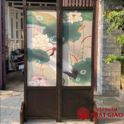 Vách Bình Phong Gỗ Tranh Sen Hồng Hạc, Kích Thước 50x180cm 1 1 1 2