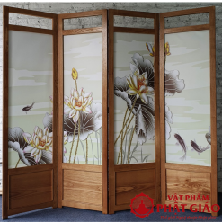 Vách Bình Phong Gỗ Khung Tranh Bông Sen, Kích Thước 50x180cm 1 1 10