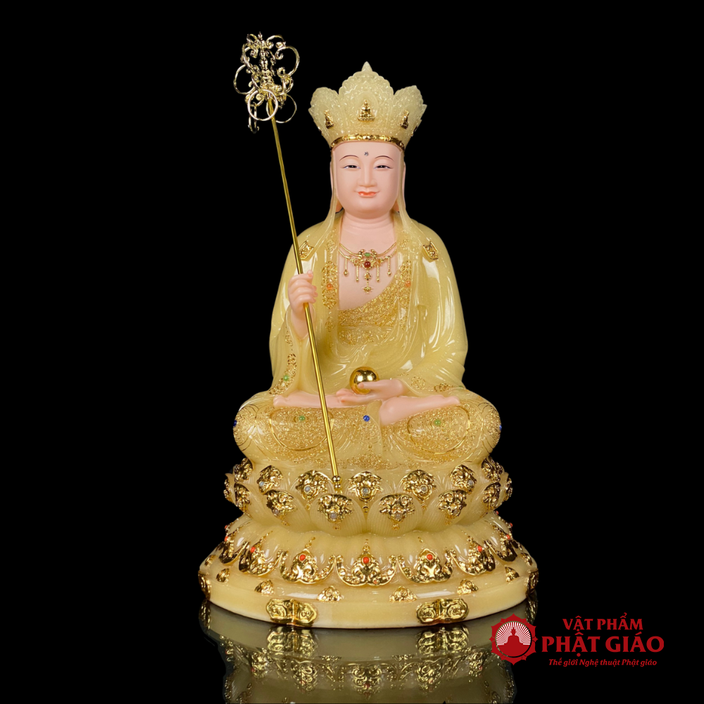 Tượng Địa Tạng Vương Bồ Tát Thạch Anh Viền Vàng Cao 30cm, 40cm, 48cm 6 1 8