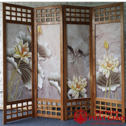 Vách Bình Phong Gỗ Khung Tranh Bông Sen, Kích Thước 50x180cm 2 2 10