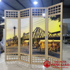 Bình Phong Gỗ Khung Tranh Cầu Long Biên, Kích Thước 50x180cm 3 2 8