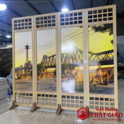 Bình Phong Gỗ Khung Tranh Cầu Long Biên, Kích Thước 50x180cm 1 4 7
