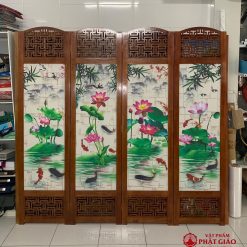 binh phong phong tho bang go tranh hoa sen kich thuoc 50x180cm 1 1