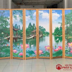 binh phong phong tho bang go tranh hoa sen kich thuoc 50x180cm 2