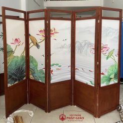 binh phong phong tho bang go tranh hoa sen kich thuoc 50x180cm 3