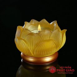 Đế Nến Hoa Sen Lưu Ly Chân Đồng Màu Vàng, Cao 5cm 4 de nen hoa sen luu ly chan dong mau vang cao 5cm 2