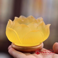 Đế Nến Hoa Sen Lưu Ly Chân Đồng Màu Vàng, Cao 5cm 2 de nen hoa sen luu ly chan dong mau vang cao 5cm 3