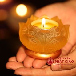 Đế Nến Hoa Sen Lưu Ly Chân Đồng Màu Vàng, Cao 5cm 3 de nen hoa sen luu ly chan dong mau vang cao 5cm 4