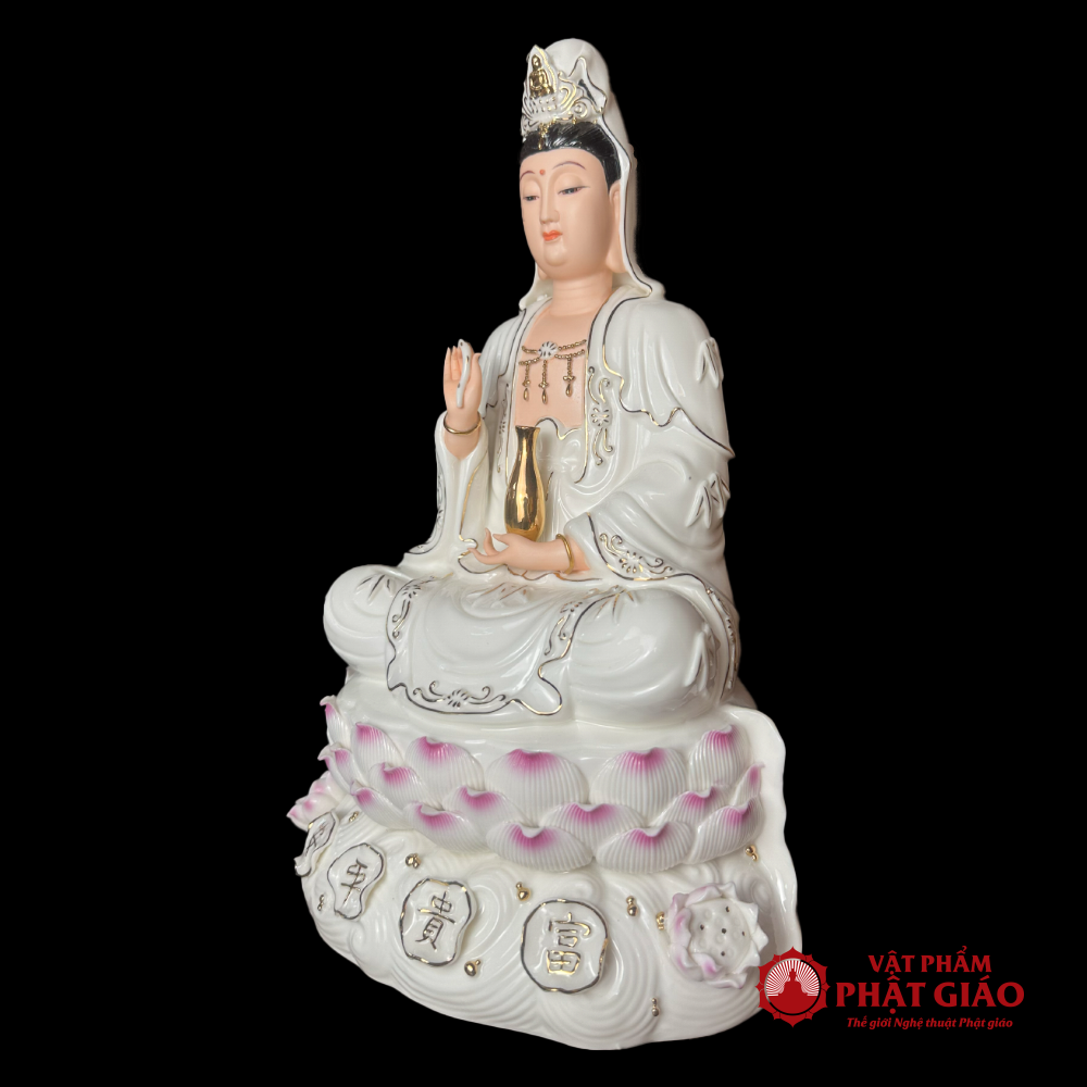 Tượng Phật Bà Quan Âm Sứ Trắng Tọa Đài Sen Hồng Cao 30cm, 35cm, 40cm, 45cm 3 Tượng Phật Bà Quan Âm Sứ Trắng Tọa Đài Sen Hồng Cao 30cm, 35cm, 40cm, 45cm - Ảnh 3