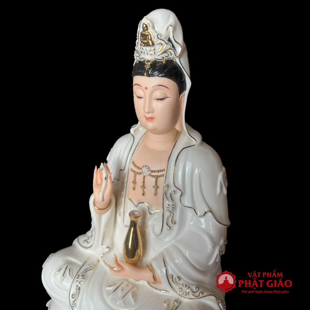 Tượng Phật Bà Quan Âm Sứ Trắng Tọa Đài Sen Hồng Cao 30cm, 35cm, 40cm, 45cm 4 Tượng Phật Bà Quan Âm Sứ Trắng Tọa Đài Sen Hồng Cao 30cm, 35cm, 40cm, 45cm - Ảnh 4