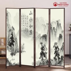 Vách Ngăn Phòng Thờ Gỗ, Khung Tranh Thủy Mặc, 50x180cm 4 vach ngan phong tho go khung tranh thuy mac 50x180cm 4