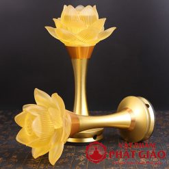 Đôi Đèn 1 Bông Hoa Sen Nở Thủy Lưu Ly Thân Vàng, Cao 36cm, 42cm 4 1 4