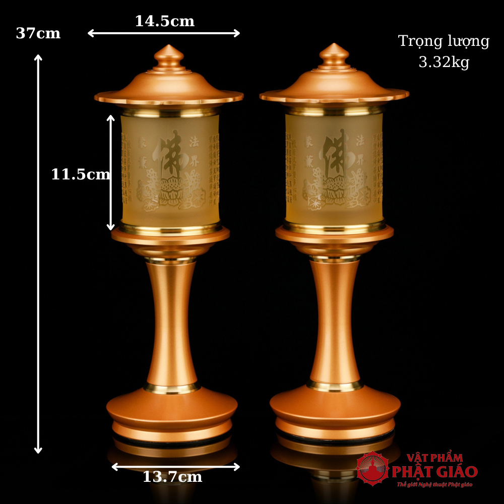 Đôi Đèn Thờ Lưu Ly Tâm Kinh Nắp Ô, 15inch 8 6 3